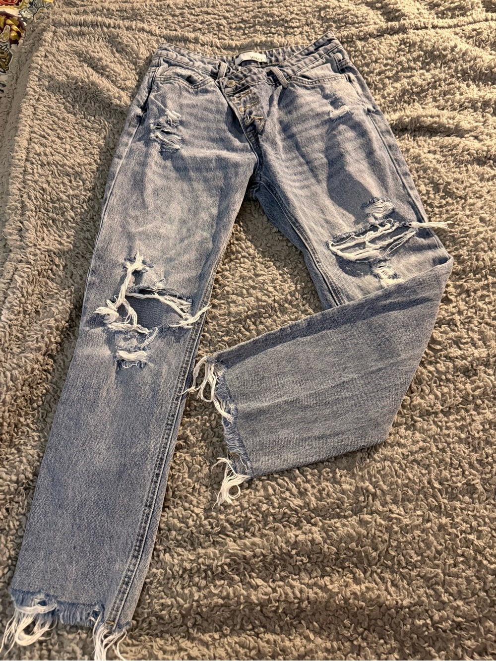 Women’s Distressed Light Blue Denim Jeans - Casual Ripped Style